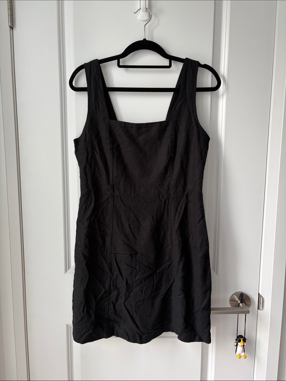Old Navy Black Ruched Linen Mini Dress